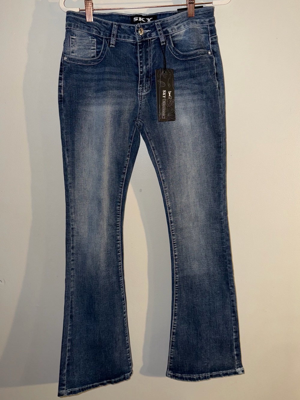 NWT SKY Super Soft Low Rise Bootcut Jeans Size 7 Rhinestone Pocket Y2K
